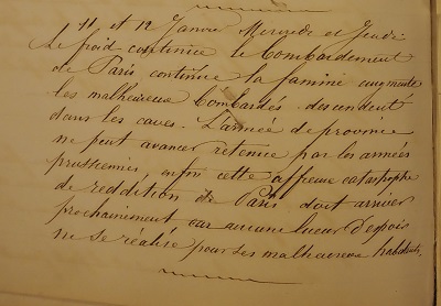 Extrait du journal de Caroline Godefroy pour les journées des 11 et 12 janvier 1871, Archives de Puteaux, non coté.
